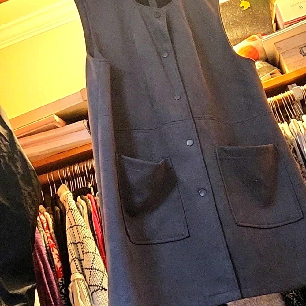 Large gray leather vest dress button down dark Chrome buttons.